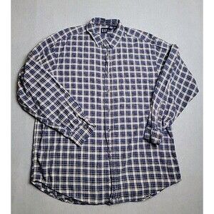 Vintage GAP Shirt Mens Large Button Blue Plaid Long‎ Sleeve Grunge Garage Y2K